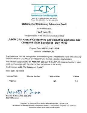 AAOM 35th Annual Seminar Certification